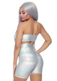 Leg Avenue 2 Pc Holographic Metallic Span Silver Color