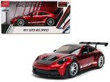 Porsche 911 (992) GT3 RS Red Chrome with Carbon Top and Hood Stripes HyperSpec Series 1/24 Diecast Model Car by Jada