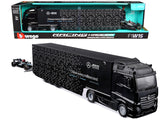 MercedesBenz Actros Gigaspace Car Transporter Black and MercedesAMG F1 W15 E Performance #63 George Russell Petronas Formula