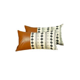 Set Of 2 Diamond Patterned And Brown Faux Leather Lumbar Pillow Covers -Like New