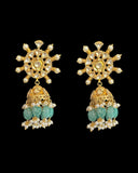 DER812 Pachi kundan jhumka with green beads (READY TO SHIP )