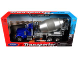 Peterbilt 379 Cement Mixer Blue Metallic with Chrome and Silver Mixer Transporter Series 1/32 Diecast Model by Welly