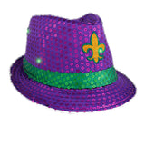 Light Up Mardi Gras Fleur De Lis Fedora-like New