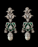 DER811 Lotus Cz earrings -Green ( READY TO SHIP )