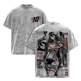 Albedo Overlord Anime T-Shirt – Retro Double Printed Guardian Graphic Tee, Vintage Washed Dark Fantasy Lightweight Cotton Unisex Manga Top
