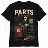 Waiting On Parts Funny Skeleton Auto Mechanic T-Shirt โ Technician Humor Unisex Cotton Graphic Tee