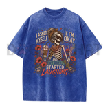 Inner Self Check Skeleton Graphic Tee - Vintage Distressed Sarcastic Mental Health Unisex Cotton Shirt