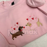 Embroidered Dachshund Valentine’s Day Sweatshirt – Cute Doxie Heart Crewneck