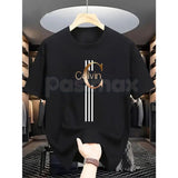 Men's Casual Calvin Print T-Shirt - Black & Gold Stripes Streetwear Tee, Comfortable Summer Crew Neck Top, Modern Urban Graphic Daily Essential Apparel