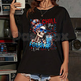 "Chill The Fourth Out" Patriotic Skeleton T-Shirt – 2026 Spring & Summer Men’s Graphic Tee, Premium 100% Cotton 4th of July Top, Soft Lived-In Heavyweight Americana Skeleton Shirt, Made in USA