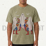 Bedsheet Ghost Pumpkin Vintage Washed Halloween Graphic T-Shirt