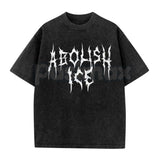 The Resistance Tour: ABOLISH ICE Heavy Metal Tee – Vintage Washed Distressed Streetwear, Radical Activist Graphic Top