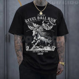 "Steel Ball Run" Horse Racing American Flag T-Shirt – Western Manga Graphic Tee, Premium 100% Cotton Cowboy Adventure Top, Soft Lived-In Heavyweight SBR Fan Shirt, Made in USA