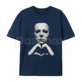 Horror "Michael Hand Heart" Graphic T-Shirt – Spooky Slasher Halloween Tee, Premium 100% Cotton Creepy Cute Movie Top, Soft Lived-In Heavyweight Horror Fan Shirt, Made in USA