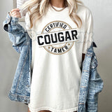 "Certified Cougar Tamer" Funny Men's T-Shirt - Humorous Cougar Costume Graphic Tee, Premium 100% Cotton Sarcastic Men's Gift, Witty Adult Humor Bachelor Party Top, Soft Lived-In Heavyweight Casual Apparel, Funny Pick-Up Artist Statement Shirt