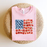 Floral American Flag T-Shirt – Patriotic Red Poppy Flower Independence Day Tee for Women