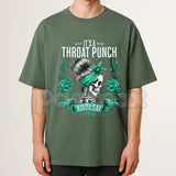 "It's A Throat Punch Kinda Day" Skull & Roses T-Shirt – Men's Edgy Biker Style Graphic Tee, Premium 100% Cotton Sarcastic Attitude Top, Soft Lived-In Heavyweight Gritty Statement Shirt, Made in USA