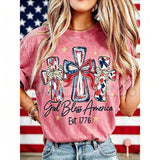Women's God Bless America T-Shirt – Retro Patriotic 4th of July Graphic Tee, Vintage Washed Lightweight Cotton USA Country Pride Top