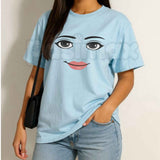Robot Roblox Woman Face Graphic T-Shirt โ Funny Gaming Aesthetic Meme Unisex Cotton Tee