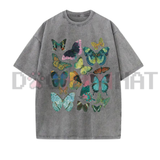 Ethereal Monarch Vintage Wash Graphic Tee - Flutter Butterfly Aesthetic Pure Cotton Oversized Unisex T-Shirt