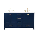 Elegant Decor Irene 60 Solid Wood And Stone Double Bathroom Vanity In Blue