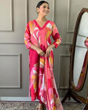 Gosriki Women'S Cotton Blend Printed Straight Kurta With Pant & Dupatta (Tumari Pink-Gs_Xl_Pink_X-Large),Pink,,B0D384LSXR