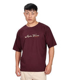 Kyda Men'S Oversized 100% Cotton Round Neck Front And Back Printed Tshirt (Pack Of 1) Maroon,MaroonApparel,S