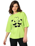 Kotty Women'S Cotton Blend Printed Oversized T-Shirts,Lime Green_308Apparel,XL