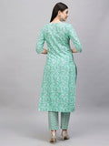 Anni Designer Women'S Cotton Blend Straight Printed Kurta With Pant (Lajvanti Green_S_Green_Small),Green,S,Cotton Blend,Straight,Kurta