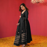 Gosriki Women'S Rayon Blend Anarkali Solid Kurta With Pant & Dupatta (Jayanti Black-Vks01-Gs_Xl_Black_X-Large),Black,,B0DPZ88VFS