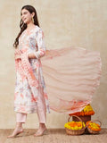 Anni Designer Women'S Cotton Blend Straight Printed Kurta With Pant & Dupatta (Harmosa Cream-Nre_S_Cream_Small),Cream,S,Cotton Blend,Regular,