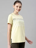 Enamor Athleisure Relaxed Fit Short Sleeve Round Neck Antimicrobial Finish Breathable Stretch Cotton Activewear Sports Tshirt for Women - A301 (A301_Lemon Cream/Inhale Exhale Graphic_XL),Lemon Cream /Inhale