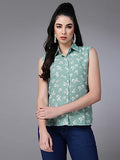 Oomph! Summer Shirts For Women Floral Printed Green,Mint GreenApparel,M