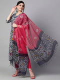 Anni Designer Women'S Cotton Blend Printed Straight Kurta With Pant & Dupatta (Khara Blue_S_Blue_Small),Blue,S,Cotton Blend,Regular,