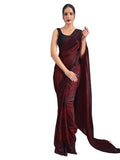 Satrani Womens Georgette Printed & Ready To Wear Saree with Unstitched Blouse Piece (3374S366NA_Maroon &Brown3)