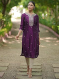 Libas Women'S Silk Embroidered Straight Kurtas (58140O_Wine Wine M