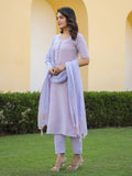 Anni Designer Women'S Rayon Blend Printed Straight Kurta With Pant & Dupatta (Nukad Purple_S_Purple_Small),Purple,S,Rayon Blend,Regular,Kurta, Scarf