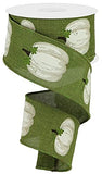Pumpkins with Leaves on Canvas Wired Edge Ribbon, 10 Yards (Navy, Cream, Beige, Brown, Moss, 2.5 Inch)