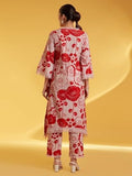 Lookmark Women'S Printed Cotton Blend Straight Kurta Pant Set With Lace - Comfortable Ethnic Wear For Women, Elegant Design, Suitable For Various Occasions (Az-Lm-Og-Ks2118 Red-S)