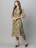 Anni Designer Women'S Cotton Blend Straight Printed Kurta With Pant Set (Prachi Mustard_S_Mustard_Small),Mustard,S,Cotton Blend,Regular,