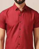 Toplot Men'S Regular Fit Solid Casual Shirt With Pocket Design With Spread Collar & Half Sleeves (Half-Pocket-5179-Maroon-Xxl),Maroon,2,B0CYGKFXDZ