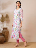 Anni Designer Women'S Cotton Blend Straight Printed Kurta (Raagavi Grey-Vks01_M_Grey_Medium),Grey,M,Rayon Blend,Classic,Kurta