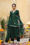 Anni Designer Women'S Rayon Blend Anarkali Printed Kurta With Pant & Dupatta (Berlin Green_M_Green_Medium),Green,M,Rayon Blend,Anarkali,