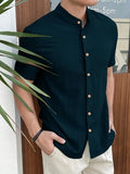 Toplot Men'S Polyester Solid Regular Fit Shirt (Popcorn-Mandarin-5210-Teal-M_Teal Medium,Teal,,B0DK53KNSF