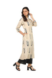 Soch Womens Beige Cotton Flex Botanical Print Kurta Beige S