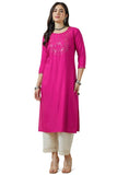 Soch Womens Fuchsia Rayon Embroidered Kurta with Sequins