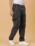 Kotty Men'S Solid Mid Rise Straight Fit Stylish Looking Cargo Jeans(Grey,36)