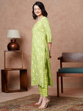 Anni Designer Women'S Cotton Blend Straight Printed Kurta With Pant (Bhang Green_Xl_Green_X-Large),Green,XL,Cotton Blend,Classic,Kurta
