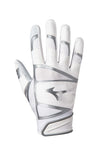 Mizuno B-303 Youth Baseball Batting Glove, White-Silver, Large