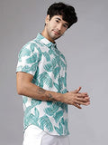 Lookmark Men'S Cotton Blend Stitched Solid Half Sleeve Regular Fit Shirt(Printed Regular Fit Shirt Green Leaf-M)